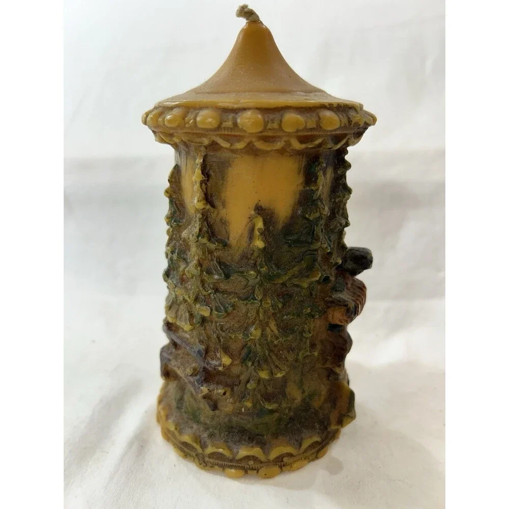 Vintage Johann Gunter JWG German Hand Carved Wax Candle - Trees, Folk Art Forest